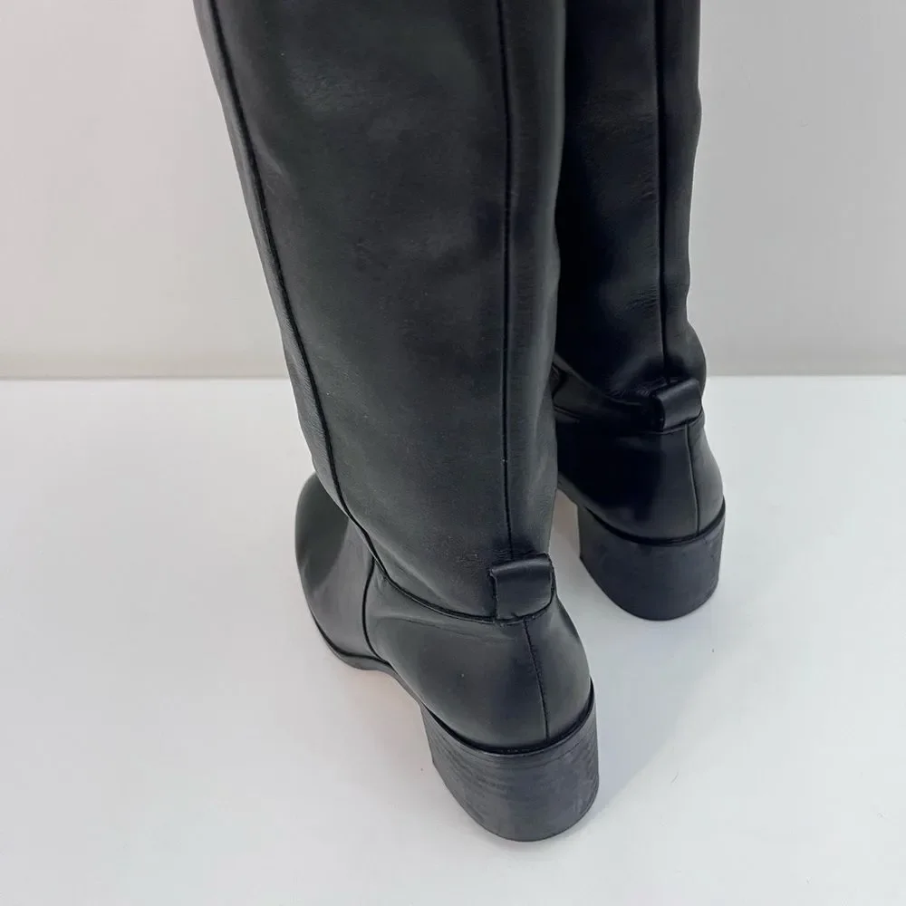 Zara Basics Collection Black Leather Knee High Boots Size 39